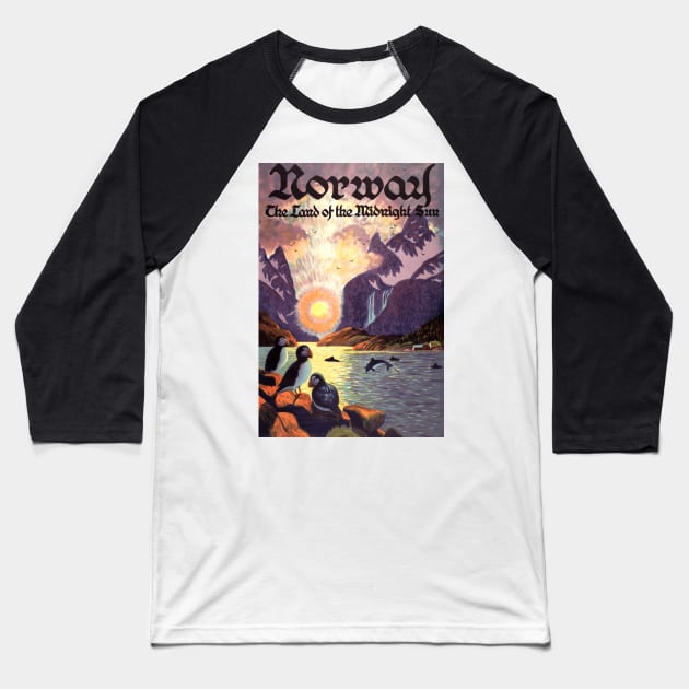 Vintage Travel Poster from Norway Baseball T-Shirt by MasterpieceCafe